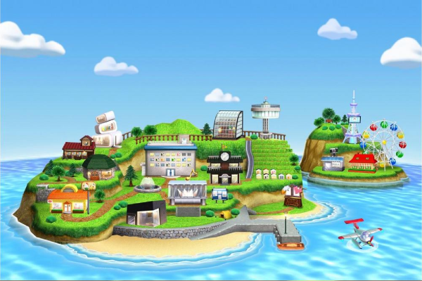 Nintendo 3DS handheld console displaying the island overview screen